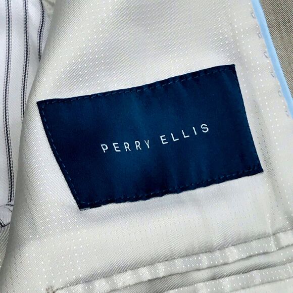 Perry Ellis Sport Coat Twill Cotton Beige Stretch 38 40 Summer Blazer Preppy Y2K - Picture 3 of 15